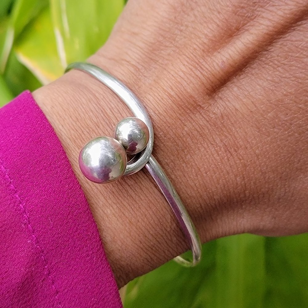 Vintage Solid 925 Sterling Silver Double Ball Bea… - image 3